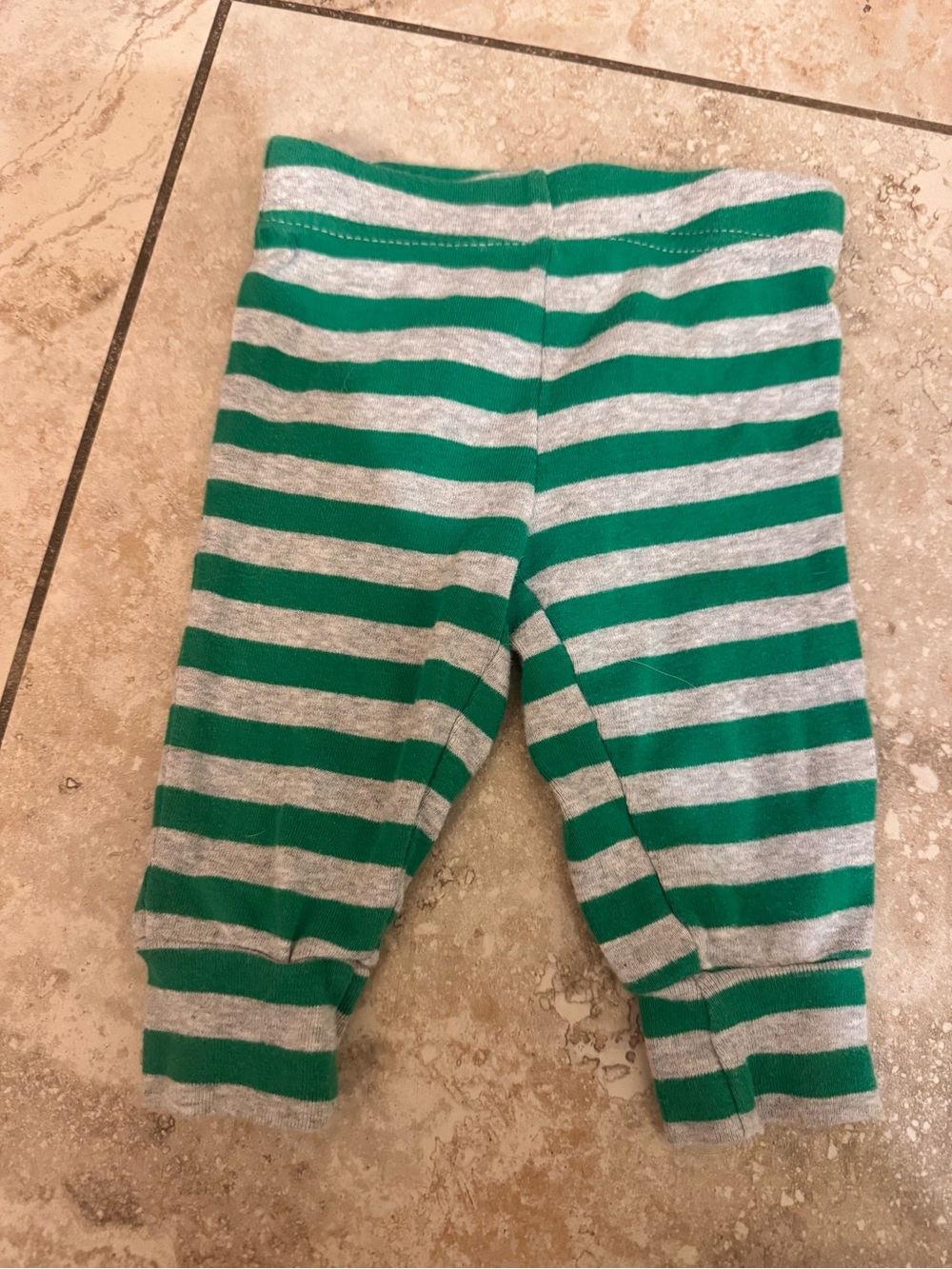 Carter's Holiday Green and Gray Striped Baby Leggings- 6M